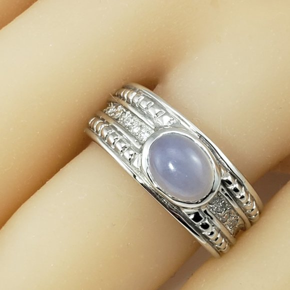 Vintage 18 Karat White Gold Moonstone and Diamond Ring Size 7.75 #10670 - Picture 8 of 8